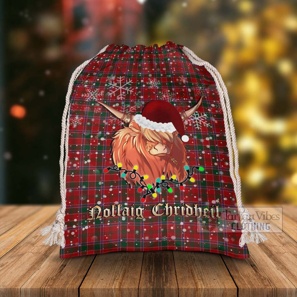 Tartan Vibes Clothing Dalzell (Dalziel) Tartan Christmas Santa's Bag with Highland Cow