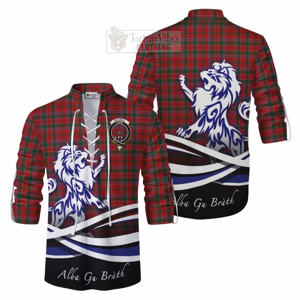 Tartan Vibes Clothing Dalzell (Dalziel) Tartan Ghillie Kilt Shirt with Alba Gu Brath Regal Lion Emblem