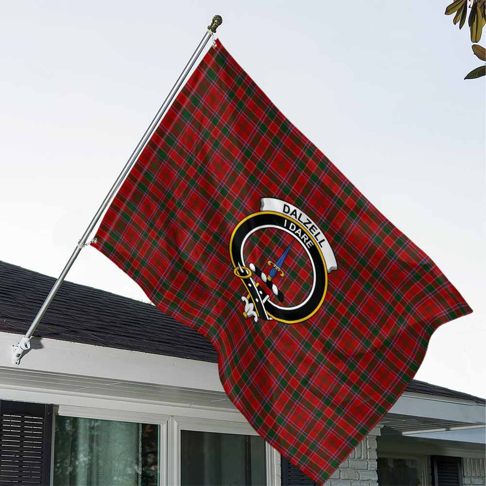 Tartan Vibes Clothing Dalzell (Dalziel) Tartan House Flag with Family Crest