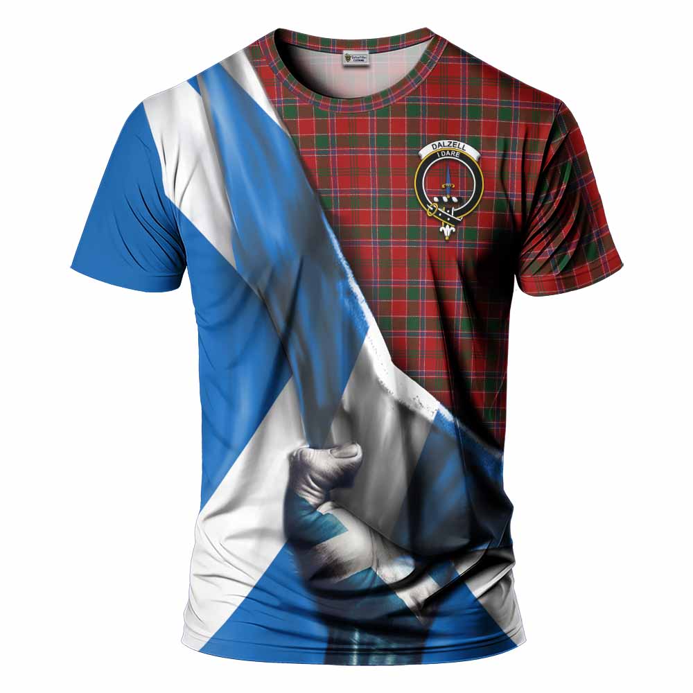 Tartan Vibes Clothing Dalzell (Dalziel) Tartan T-Shirt with Family Crest Scotland Patriotic Style