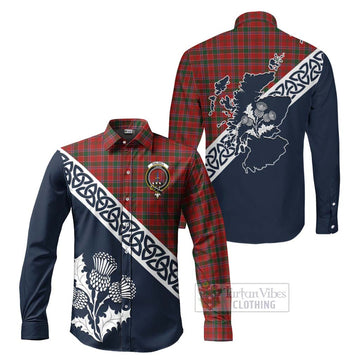 Dalzell (Dalziel) Tartan Long Sleeve Button Shirt Featuring Thistle and Scotland Map