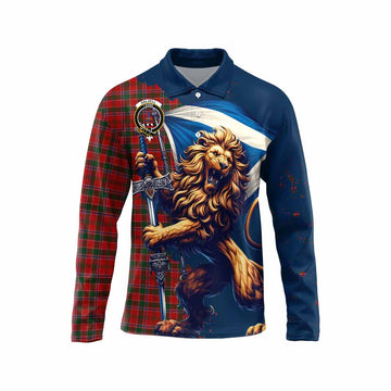 Dalzell (Dalziel) Tartan Family Crest Long Sleeve Polo Shirt with Scottish Majestic Lion