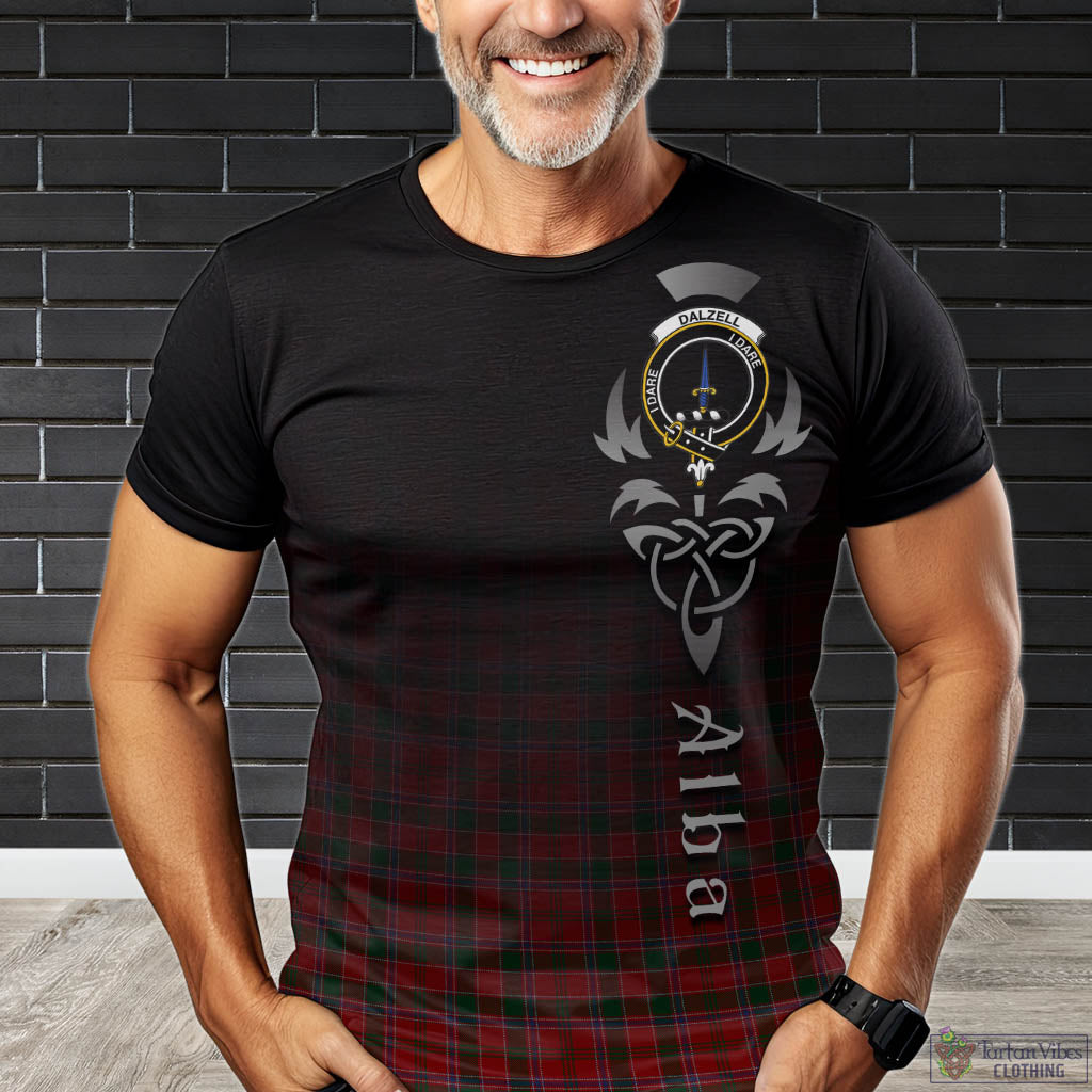 Tartan Vibes Clothing Dalzell (Dalziel) Tartan T-Shirt Featuring Alba Gu Brath Family Crest Celtic Inspired