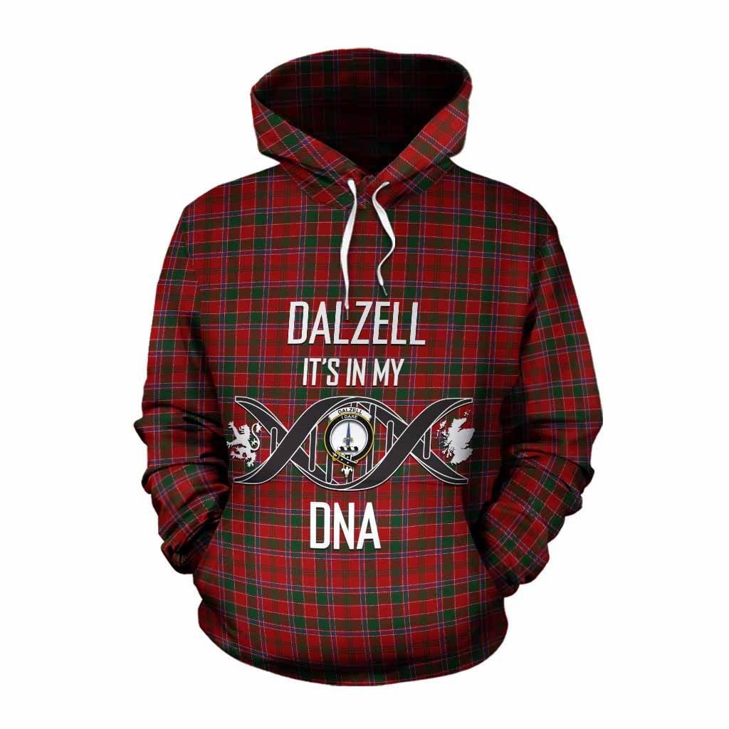 Tartan Vibes Clothing Dalzell (Dalziel) Tartan Cotton Hoodie with Family Crest DNA In Me Style