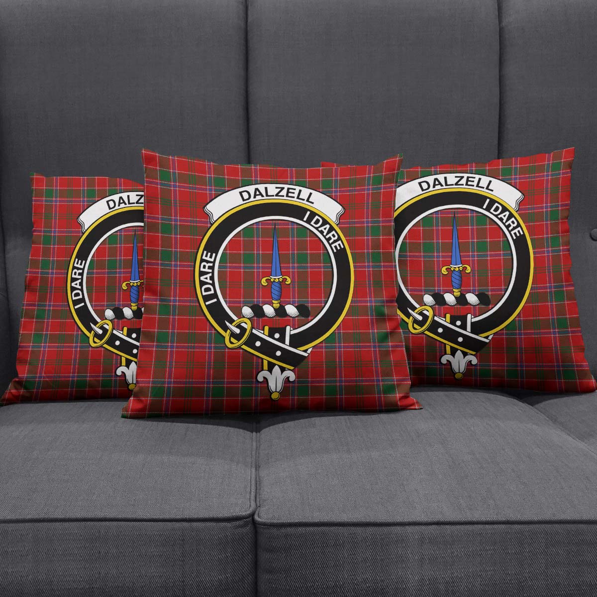 Dalzell (Dalziel) Tartan Pillow Cover with Family Crest Square Pillow Cover - Tartanvibesclothing