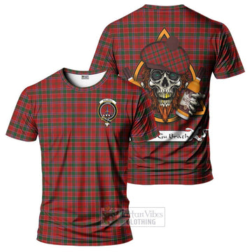 Dalzell (Dalziel) Tartan T-Shirt with Family Crest and Bearded Skull Holding Bottles of Whiskey