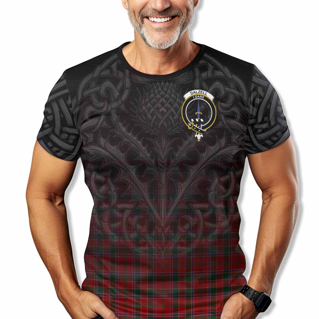 Tartan Vibes Clothing Dalzell (Dalziel) Tartan T-Shirt with Family Crest Celtic Thistle Vibes