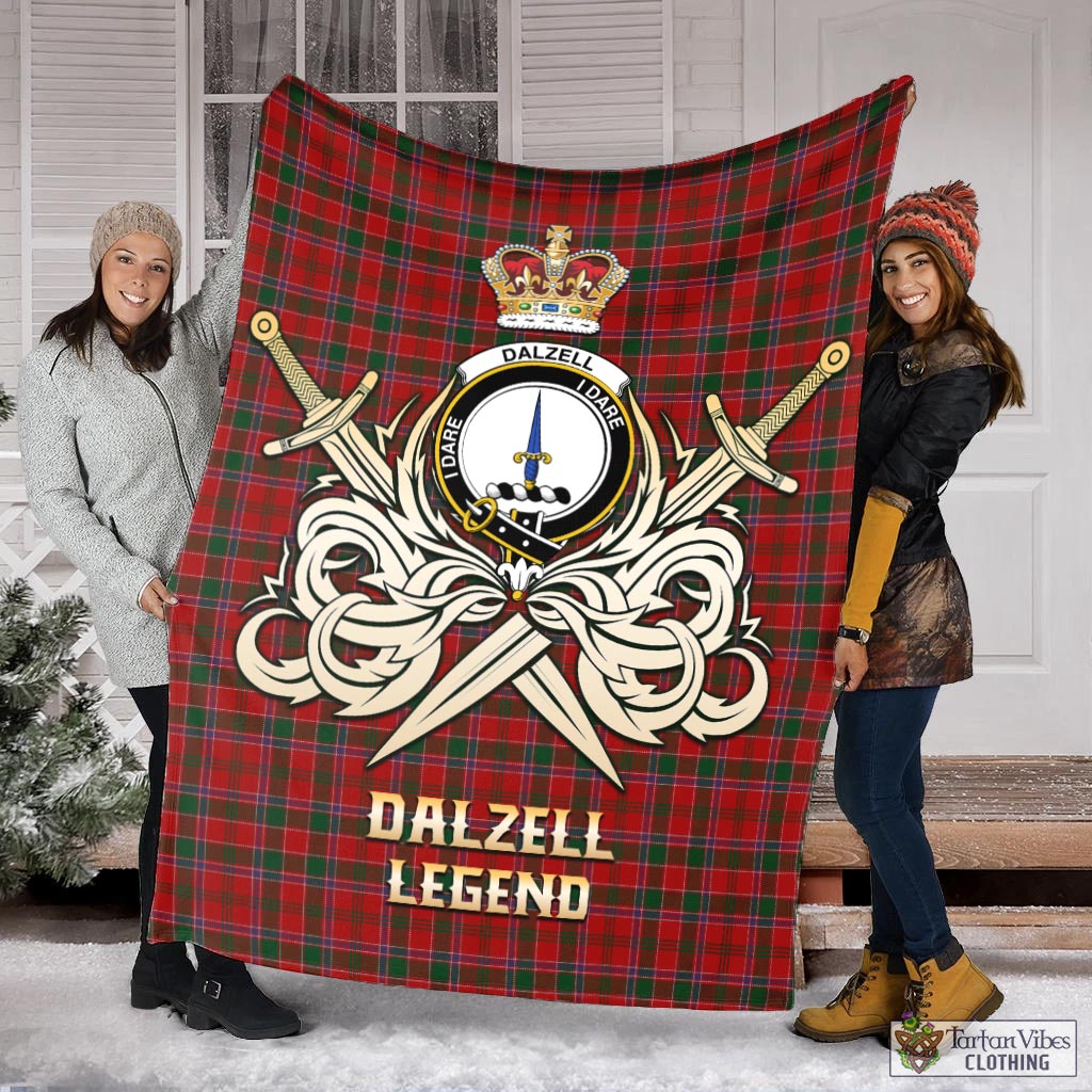 Tartan Vibes Clothing Dalzell (Dalziel) Tartan Blanket with Clan Crest and the Golden Sword of Courageous Legacy