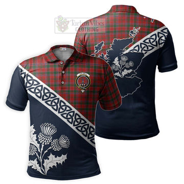 Dalzell (Dalziel) Tartan Polo Shirt Featuring Thistle and Scotland Map