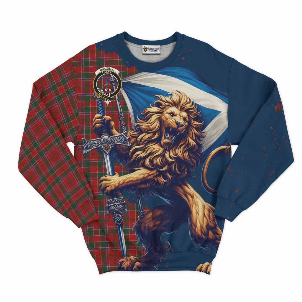 Tartan Vibes Clothing Dalzell (Dalziel) Tartan Family Crest Sweatshirt with Scottish Majestic Lion