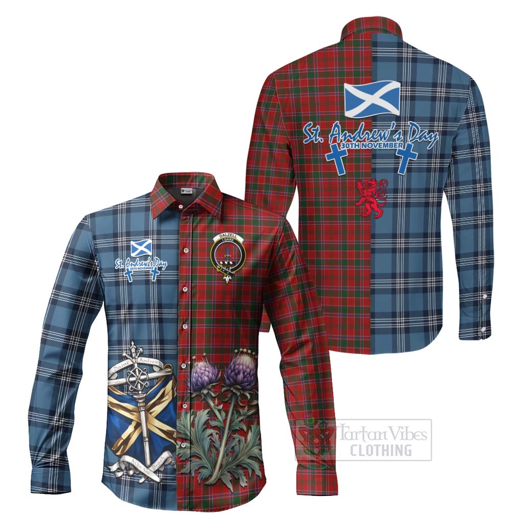 Tartan Vibes Clothing Dalzell (Dalziel) Tartan Long Sleeve Button Shirt Happy St. Andrew's Day Half Tartan Style