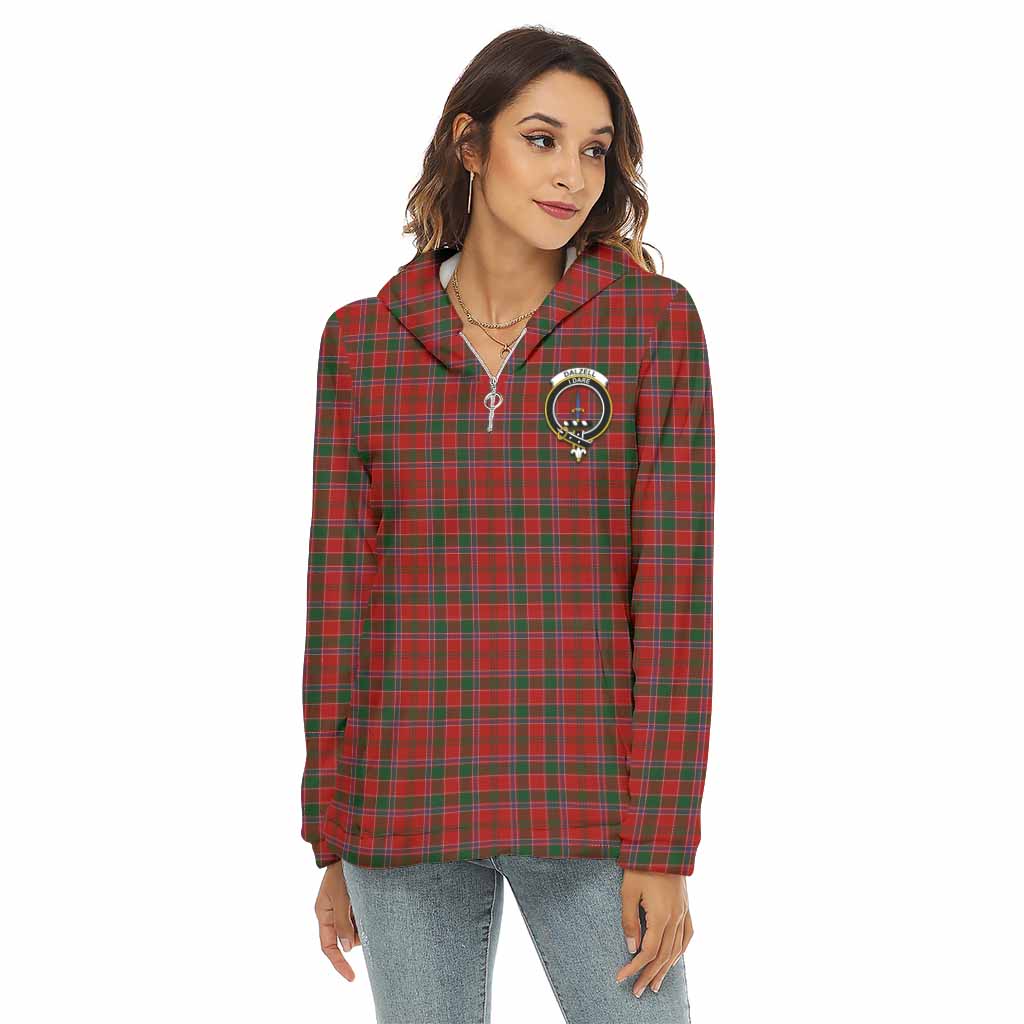 Tartan Vibes Clothing Dalzell (Dalziel) Tartan Crest Women's Borg  Half Zip Fleece Hoodie