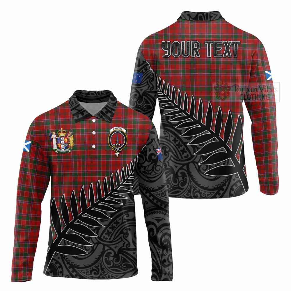 Tartan Vibes Clothing Dalzell (Dalziel) Crest Tartan Long Sleeve Polo Shirt with New Zealand Silver Fern Half Style