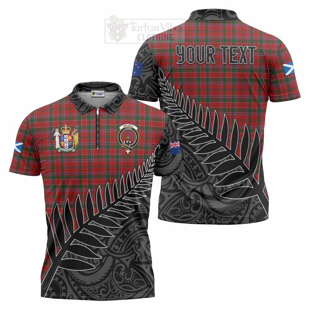 Tartan Vibes Clothing Dalzell (Dalziel) Crest Tartan Zipper Polo Shirt with New Zealand Silver Fern Half Style