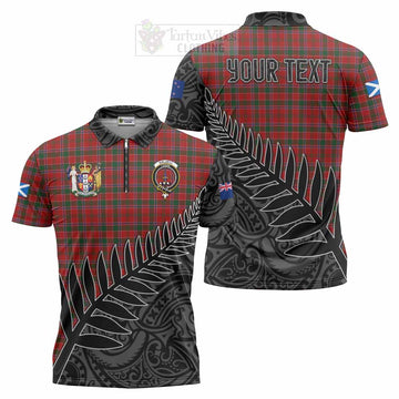 Dalzell (Dalziel) Crest Tartan Zipper Polo Shirt with New Zealand Silver Fern Half Style