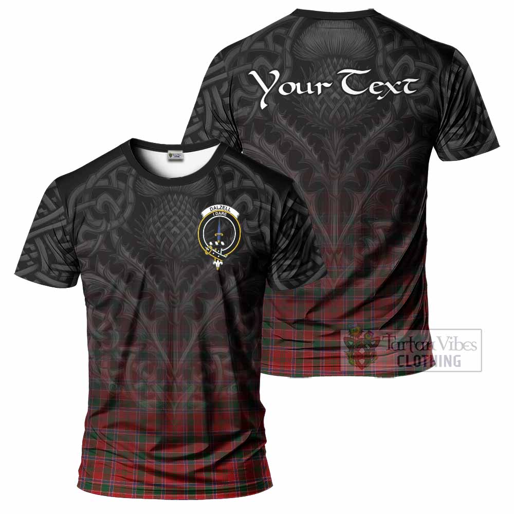 Tartan Vibes Clothing Dalzell (Dalziel) Tartan T-Shirt with Family Crest Celtic Thistle Vibes