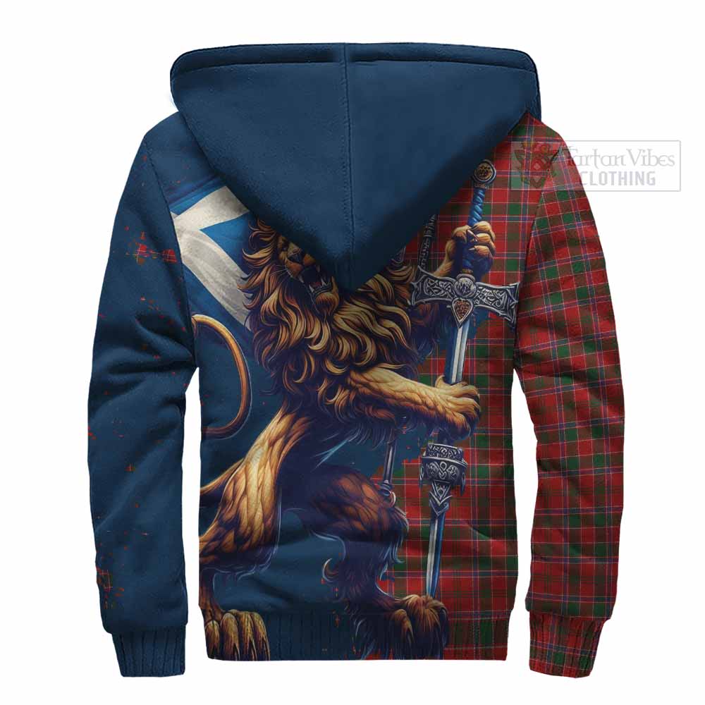 Tartan Vibes Clothing Dalzell (Dalziel) Tartan Family Crest Sherpa Hoodie with Scottish Majestic Lion