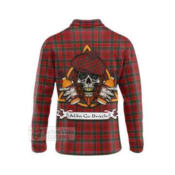 Dalzell (Dalziel) Tartan Long Sleeve Polo Shirt with Family Crest and Bearded Skull Holding Bottles of Whiskey