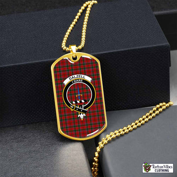 Dalzell (Dalziel) Tartan Dog Tag Necklace with Family Crest