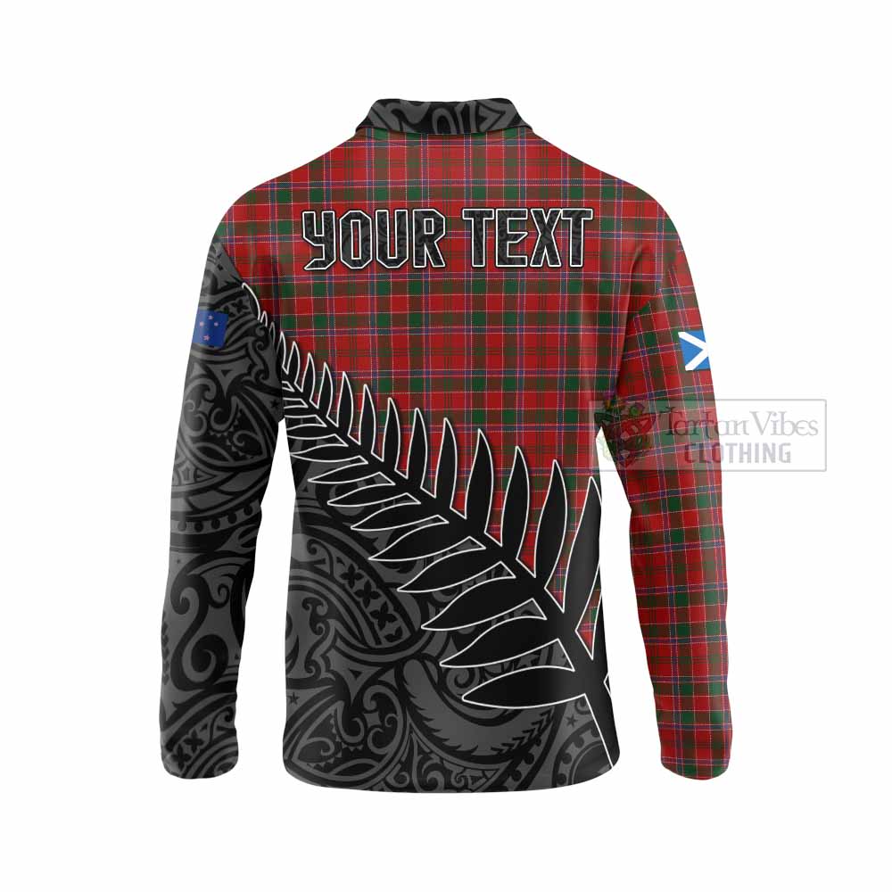 Tartan Vibes Clothing Dalzell (Dalziel) Crest Tartan Long Sleeve Polo Shirt with New Zealand Silver Fern Half Style