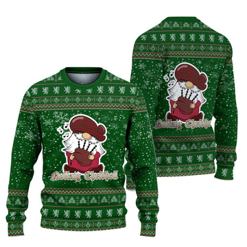 Dalzell Clan Christmas Family Knitted Sweater with Funny Gnome Playing Bagpipes