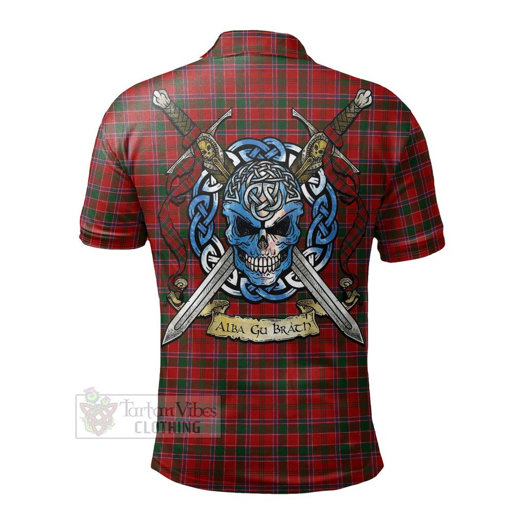 Tartan Vibes Clothing Dalzell (Dalziel) Tartan Polo Shirt with Family Crest Celtic Skull Style