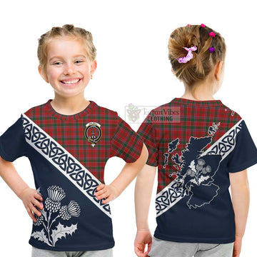 Dalzell (Dalziel) Tartan Kid T-Shirt Featuring Thistle and Scotland Map