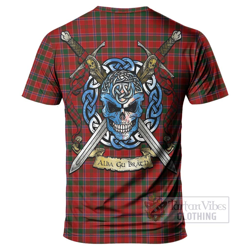 Tartan Vibes Clothing Dalzell (Dalziel) Tartan T-Shirt with Family Crest Celtic Skull Style