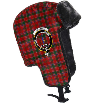 Dalzell Tartan Winter Trapper Hat with Family Crest