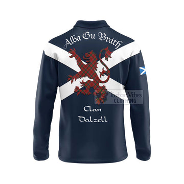 Dalzell (Dalziel) Tartan Lion Rampant Long Sleeve Polo Shirt  Proudly Display Your Heritage with Alba Gu Brath and Clan Name