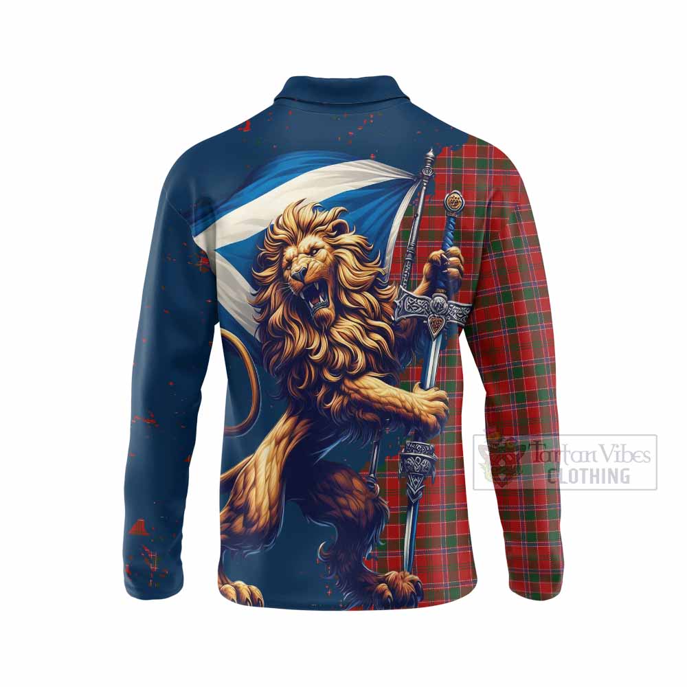 Tartan Vibes Clothing Dalzell (Dalziel) Tartan Family Crest Long Sleeve Polo Shirt with Scottish Majestic Lion