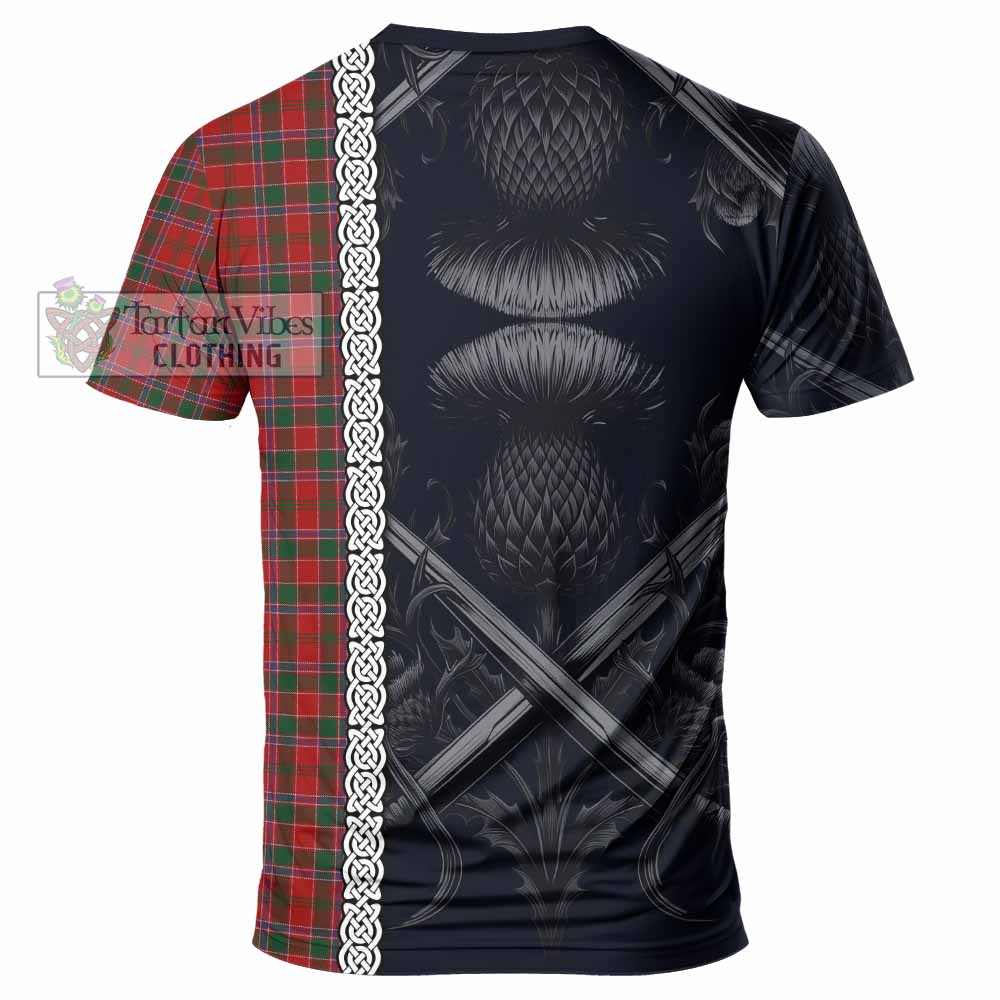 Tartan Vibes Clothing Dalzell (Dalziel) Tartan T-Shirt with Family Crest Cross Sword Thistle Celtic Vibes