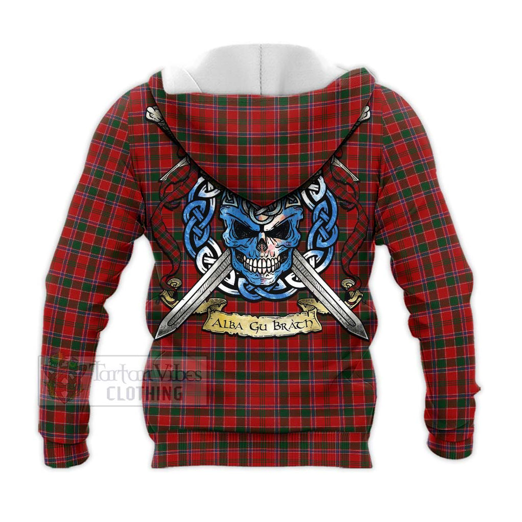 Tartan Vibes Clothing Dalzell (Dalziel) Tartan Knitted Hoodie with Family Crest Celtic Skull Style