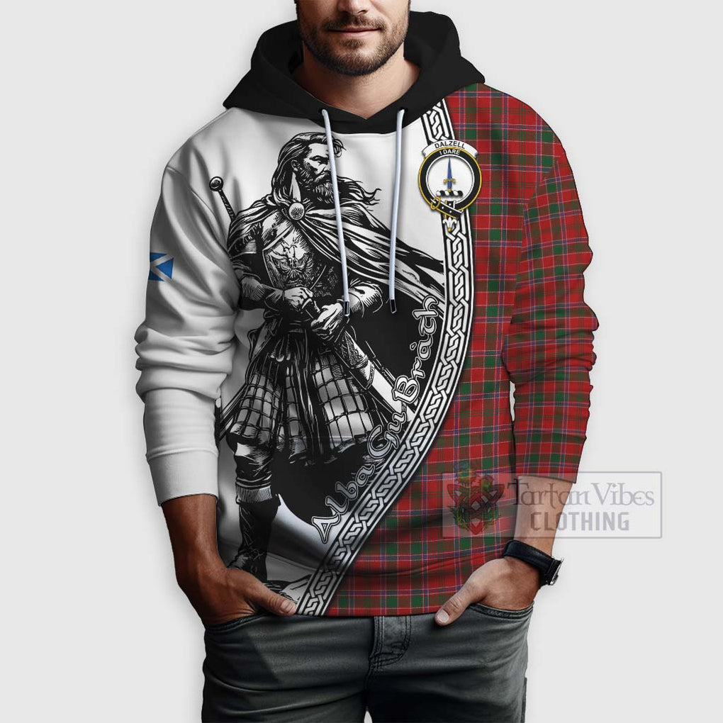 Tartan Vibes Clothing Dalzell (Dalziel) Tartan Clan Crest Hoodie with Highlander Warrior Celtic Style