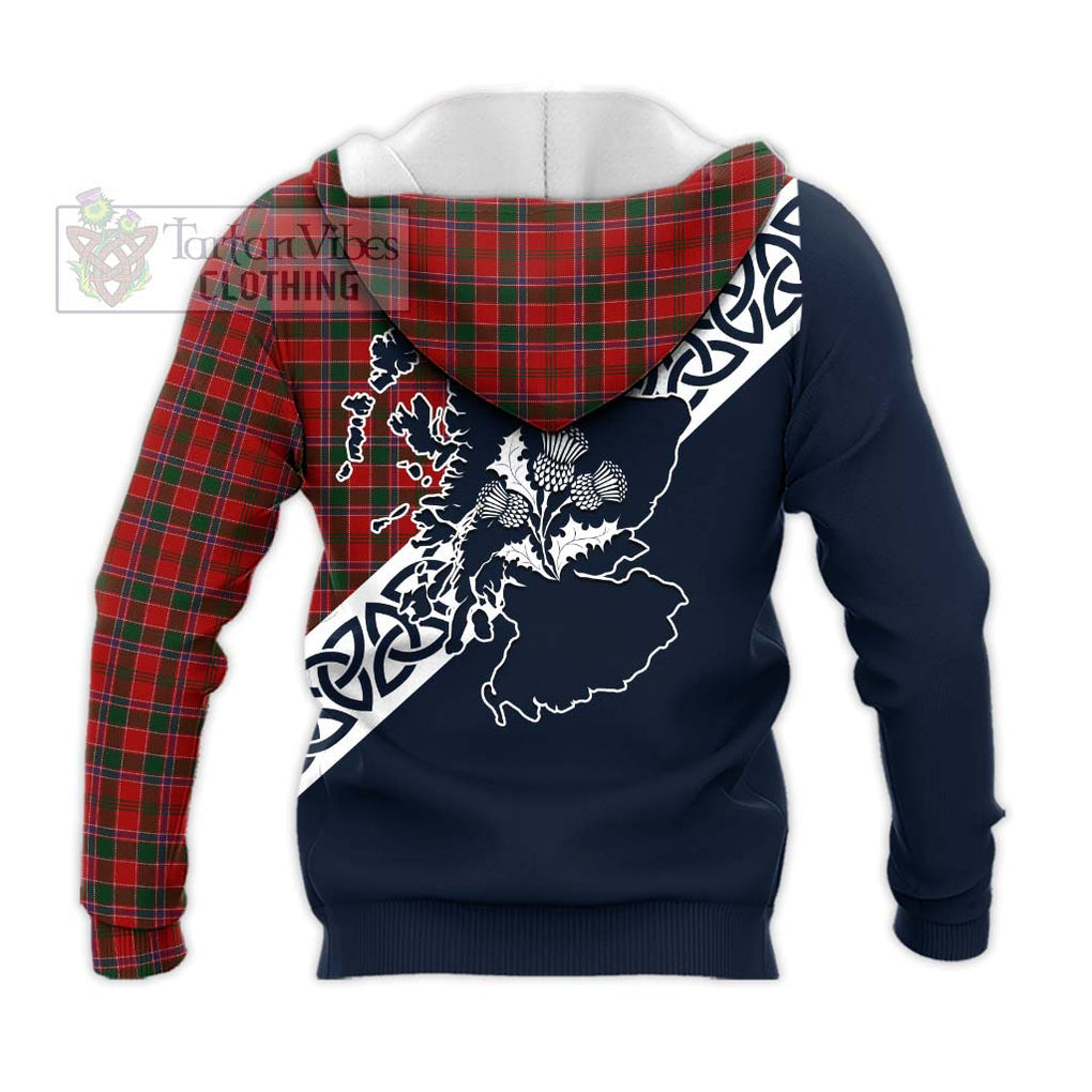 Tartan Vibes Clothing Dalzell (Dalziel) Tartan Knitted Hoodie Featuring Thistle and Scotland Map