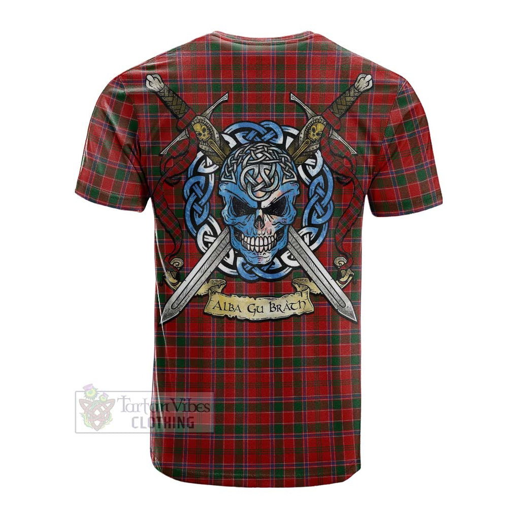 Tartan Vibes Clothing Dalzell (Dalziel) Tartan Cotton T-shirt with Family Crest Celtic Skull Style