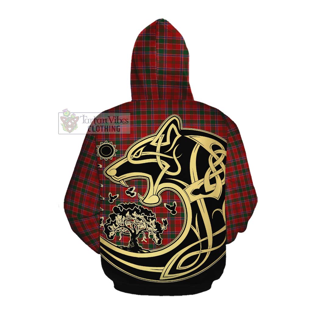 Tartan Vibes Clothing Dalzell (Dalziel) Tartan Cotton Hoodie with Family Crest Celtic Wolf Style