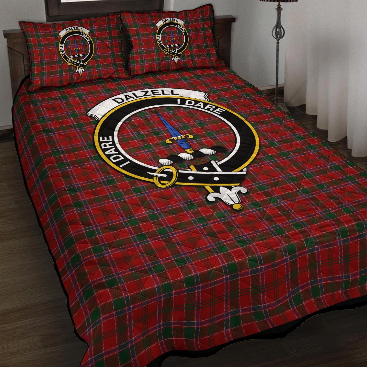 Dalzell (Dalziel) Tartan Quilt Bed Set with Family Crest - Tartanvibesclothing