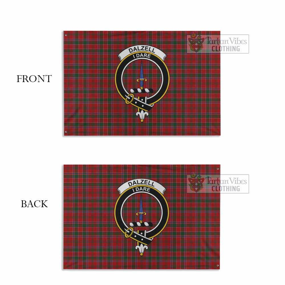 Tartan Vibes Clothing Dalzell (Dalziel) Tartan House Flag with Family Crest