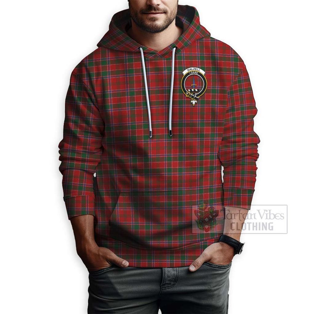 Tartan Vibes Clothing Dalzell (Dalziel) Tartan Hoodie with Family Crest and Bearded Skull Holding Bottles of Whiskey