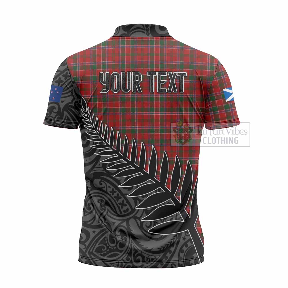 Tartan Vibes Clothing Dalzell (Dalziel) Crest Tartan Zipper Polo Shirt with New Zealand Silver Fern Half Style