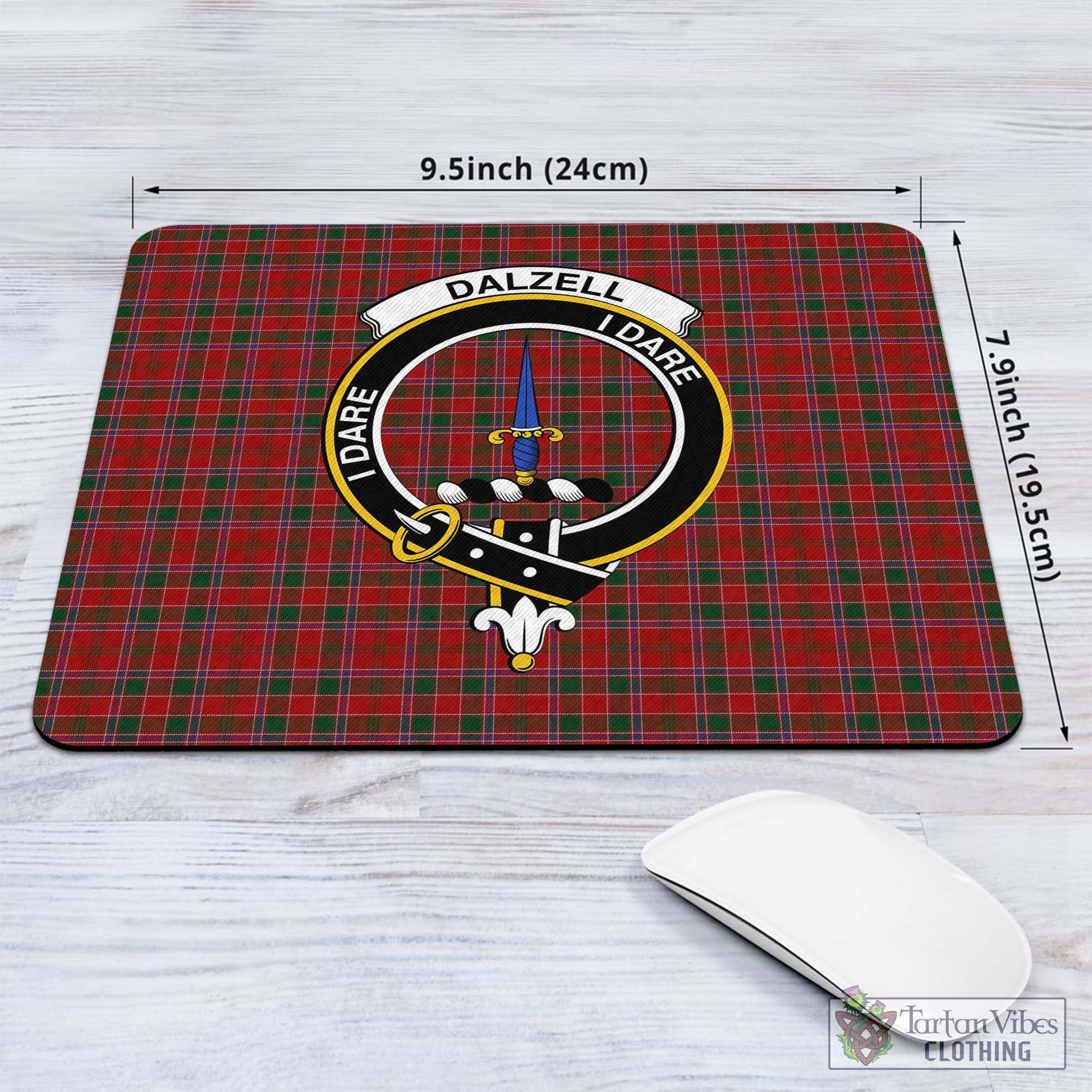 Tartan Vibes Clothing Dalzell (Dalziel) Tartan Mouse Pad with Family Crest