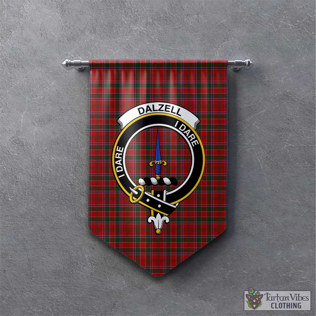 Tartan Vibes Clothing Dalzell (Dalziel) Tartan Gonfalon, Tartan Banner with Family Crest