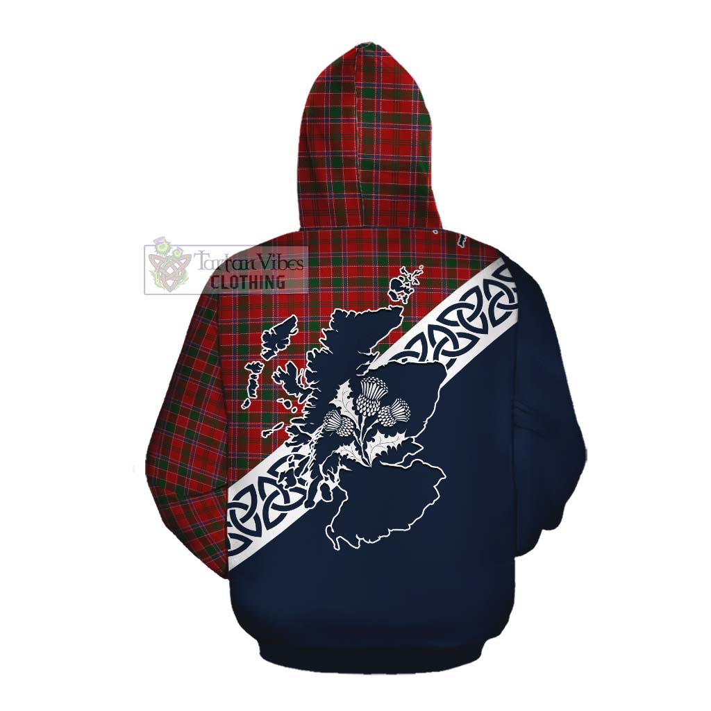 Tartan Vibes Clothing Dalzell (Dalziel) Tartan Cotton Hoodie Featuring Thistle and Scotland Map