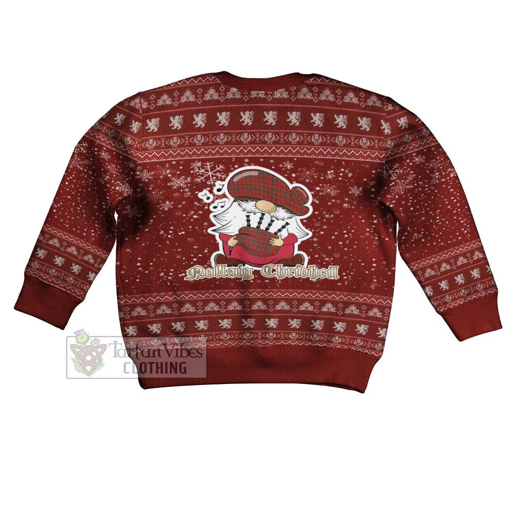 Tartan Vibes Clothing Dalzell (Dalziel) Clan Christmas Kid Ugly Sweater with Gnome Playing Bagpipes