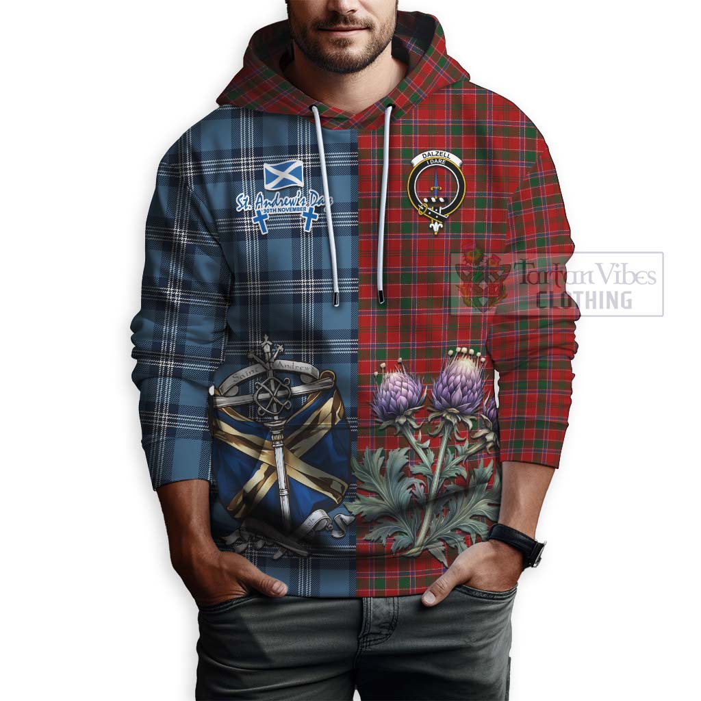 Tartan Vibes Clothing Dalzell (Dalziel) Tartan Hoodie Happy St. Andrew's Day Half Tartan Style