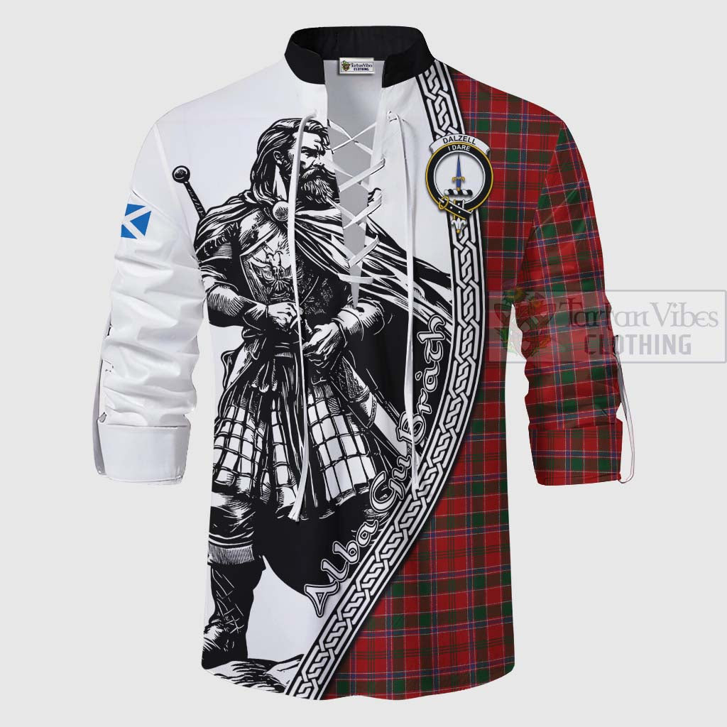 Tartan Vibes Clothing Dalzell (Dalziel) Tartan Clan Crest Ghillie Kilt Shirt with Highlander Warrior Celtic Style