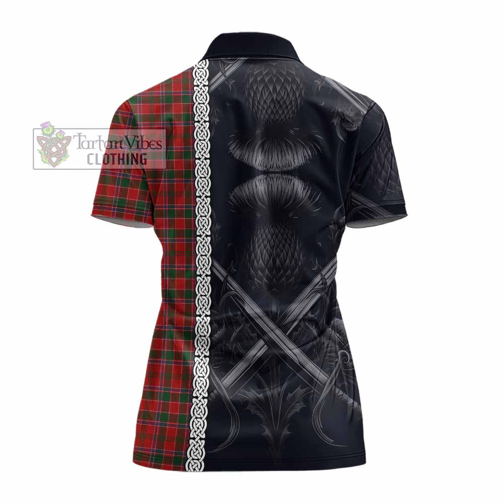 Tartan Vibes Clothing Dalzell (Dalziel) Tartan Women's Polo Shirt with Family Crest Cross Sword Thistle Celtic Vibes