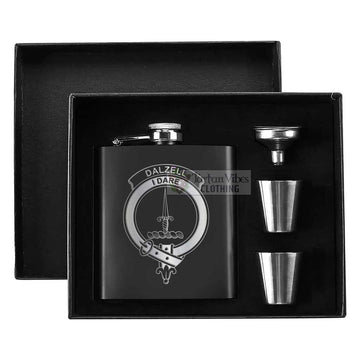 Dalzell (Dalziel) Crest Hip Flask Set 7oz Black Stainless Steel with A Gift Box - 2D-tartanvibesclothing