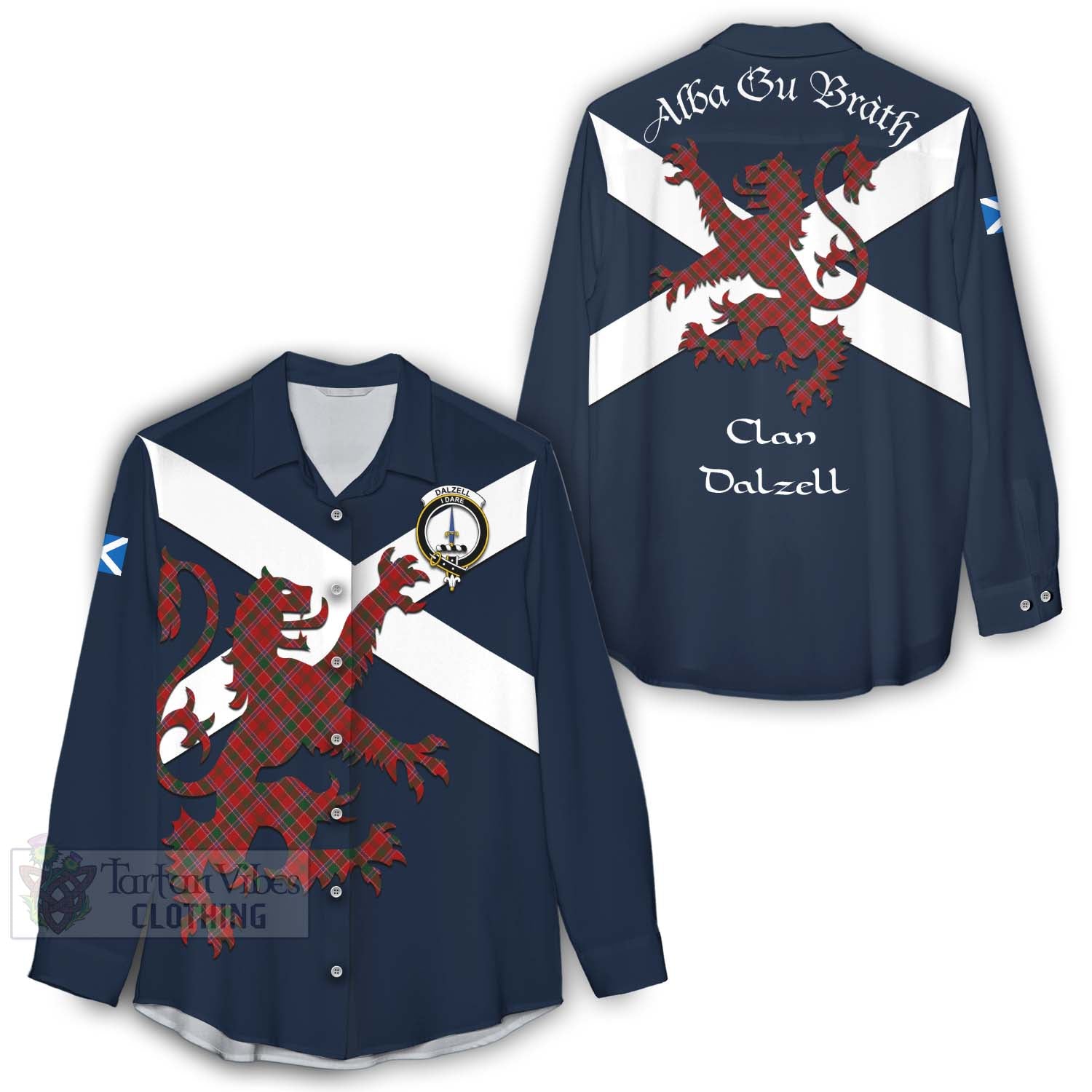 Tartan Vibes Clothing Dalzell (Dalziel) Tartan Lion Rampant Women's Casual Shirt Proudly Display Your Heritage with Alba Gu Brath and Clan Name